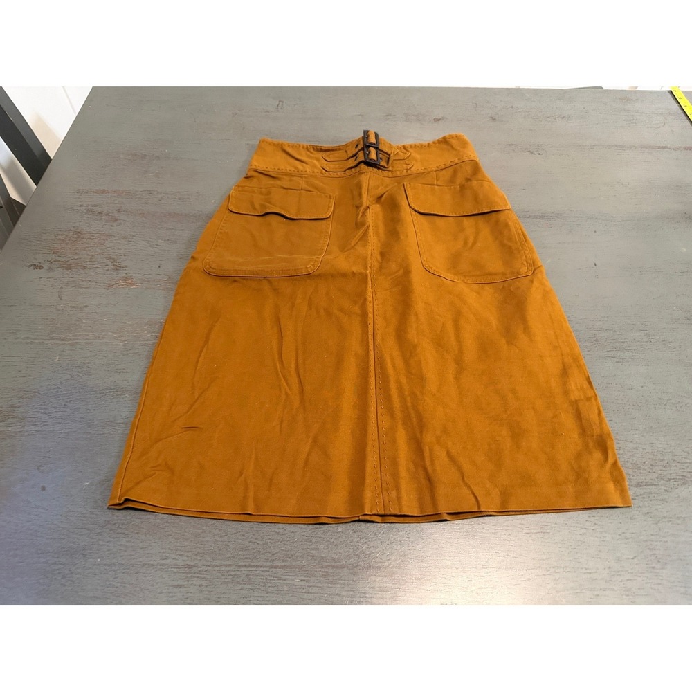 Worthington Womens Brown A-Line Utility Skirt Buckle Waist Pockets Size 8